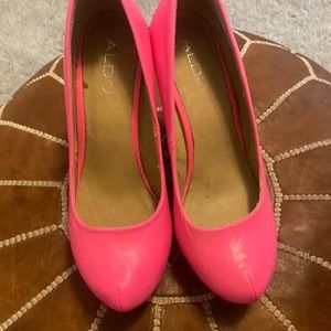 Neon Pink Leather Wedges